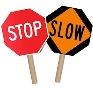 Image shows both sides of Stop/Slow Sign Paddles on a 10" handle
